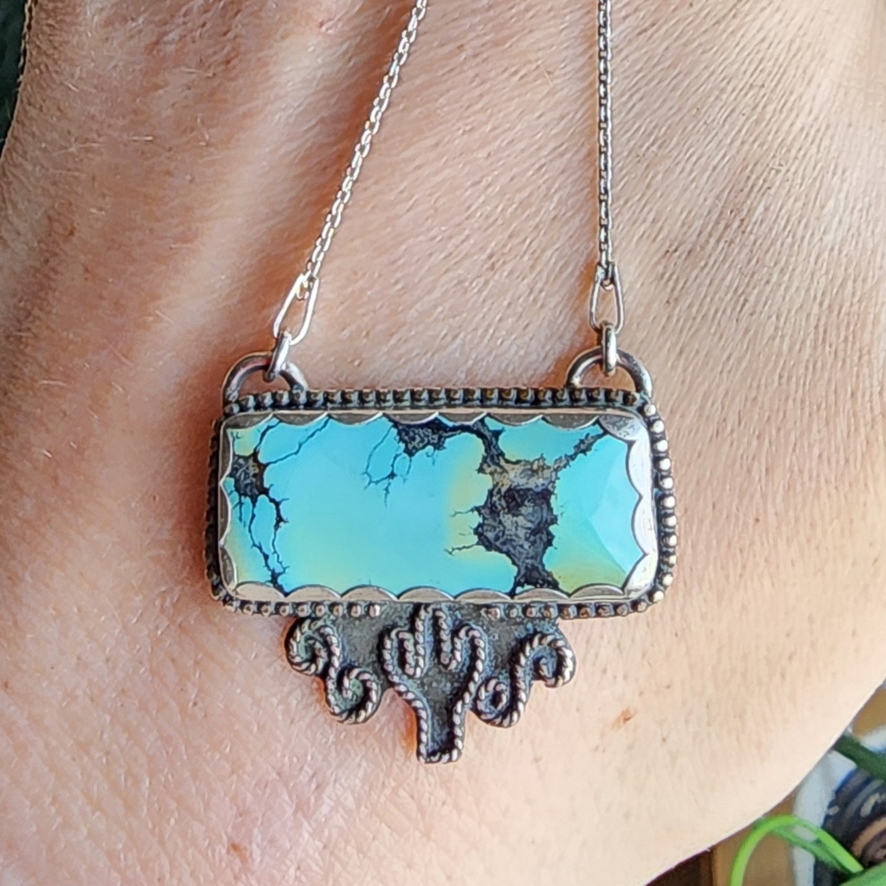Southwestern Turquoise Bar Necklace STERLING silver Cactus
